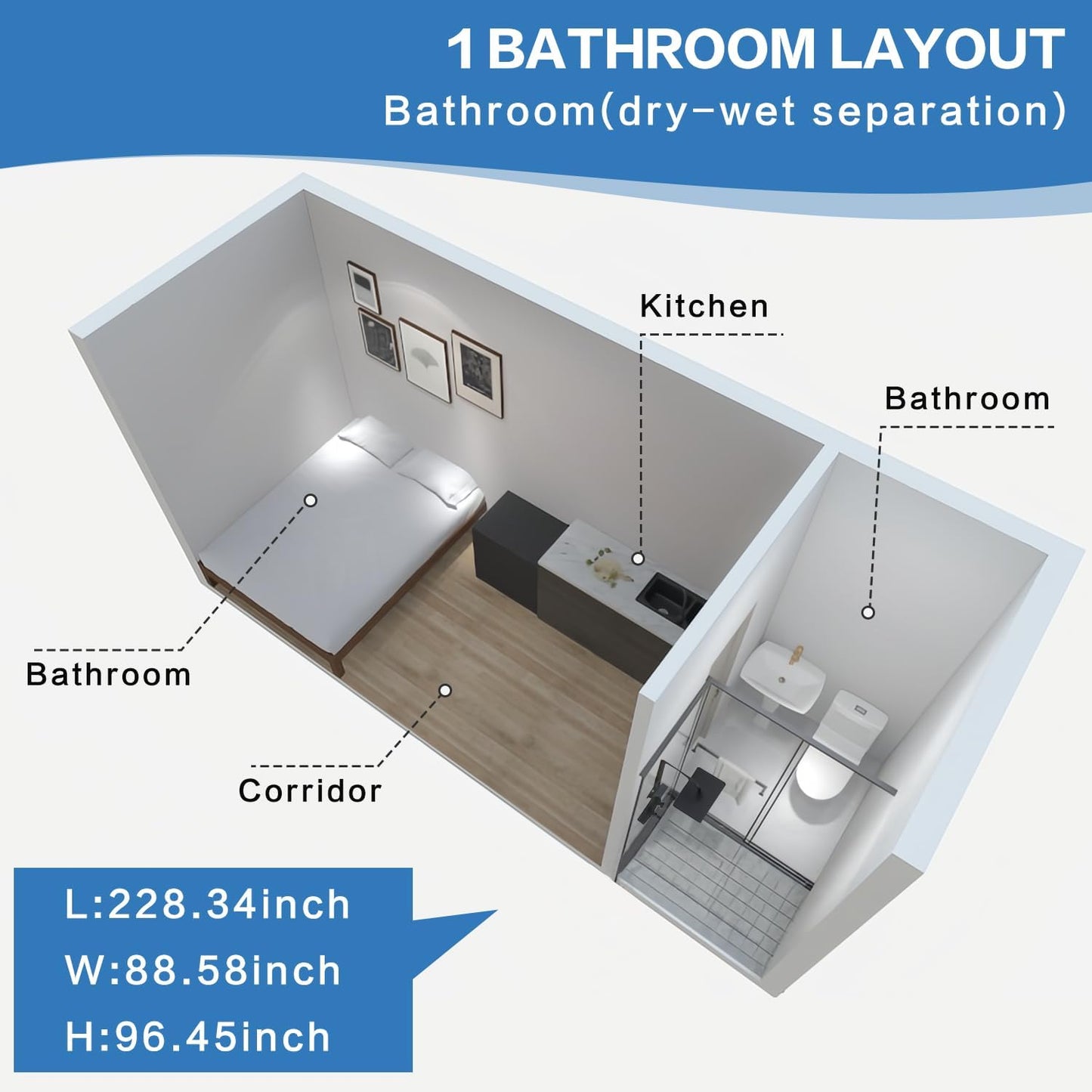 WalkMax Mobile Capsule Home Space Capsule House - 1 Bedroom, Full Bathroom, Kitchen & Living Area