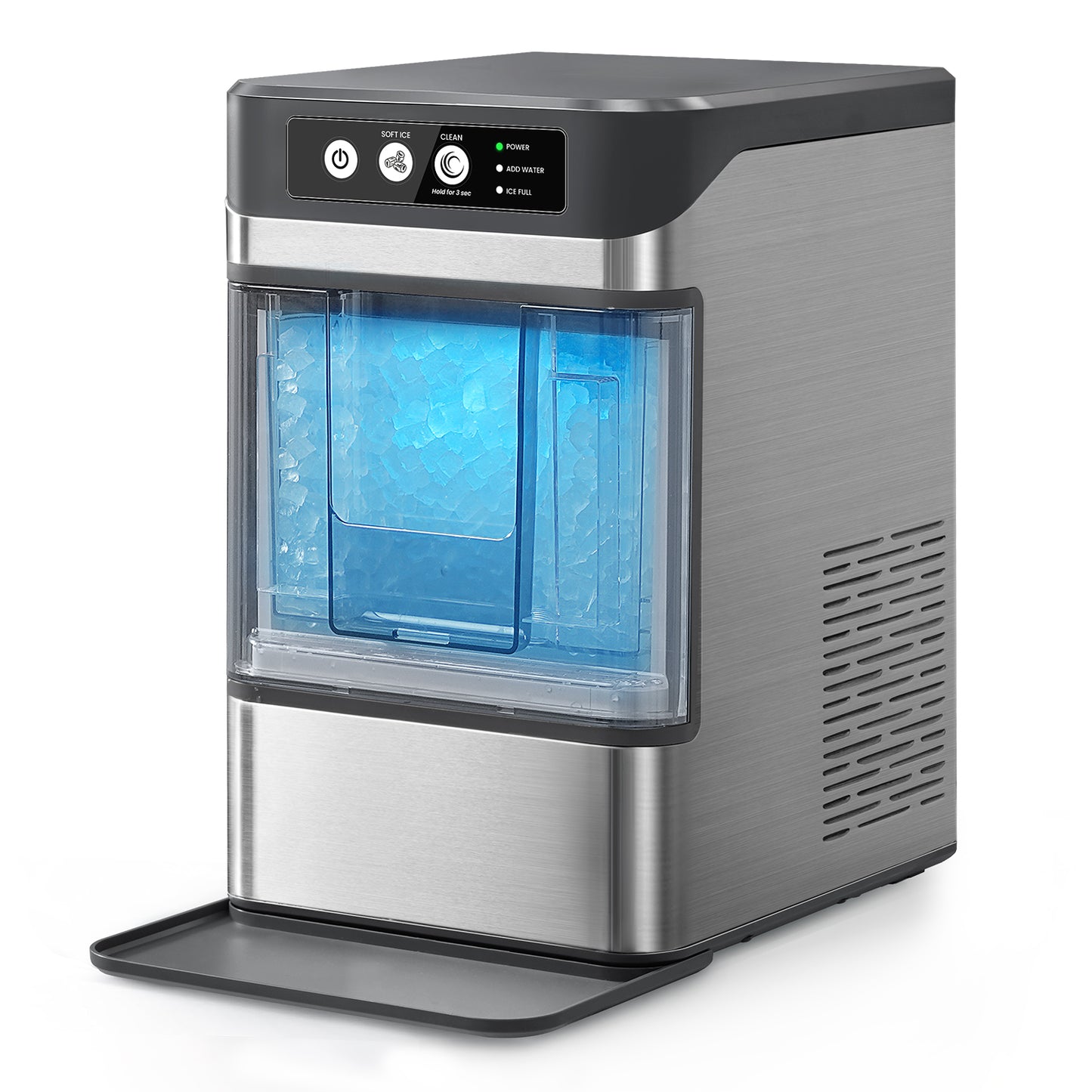 THLAND Nugget Ice Maker Countertop with Handle,Chewable Crunchable Countertop Nugget Ice Maker,41Lbs/24H, Self-Cleaning, One-Click Operation, Stainless Steel,Ideal for Parties, Kitchens, Bars(Silver)