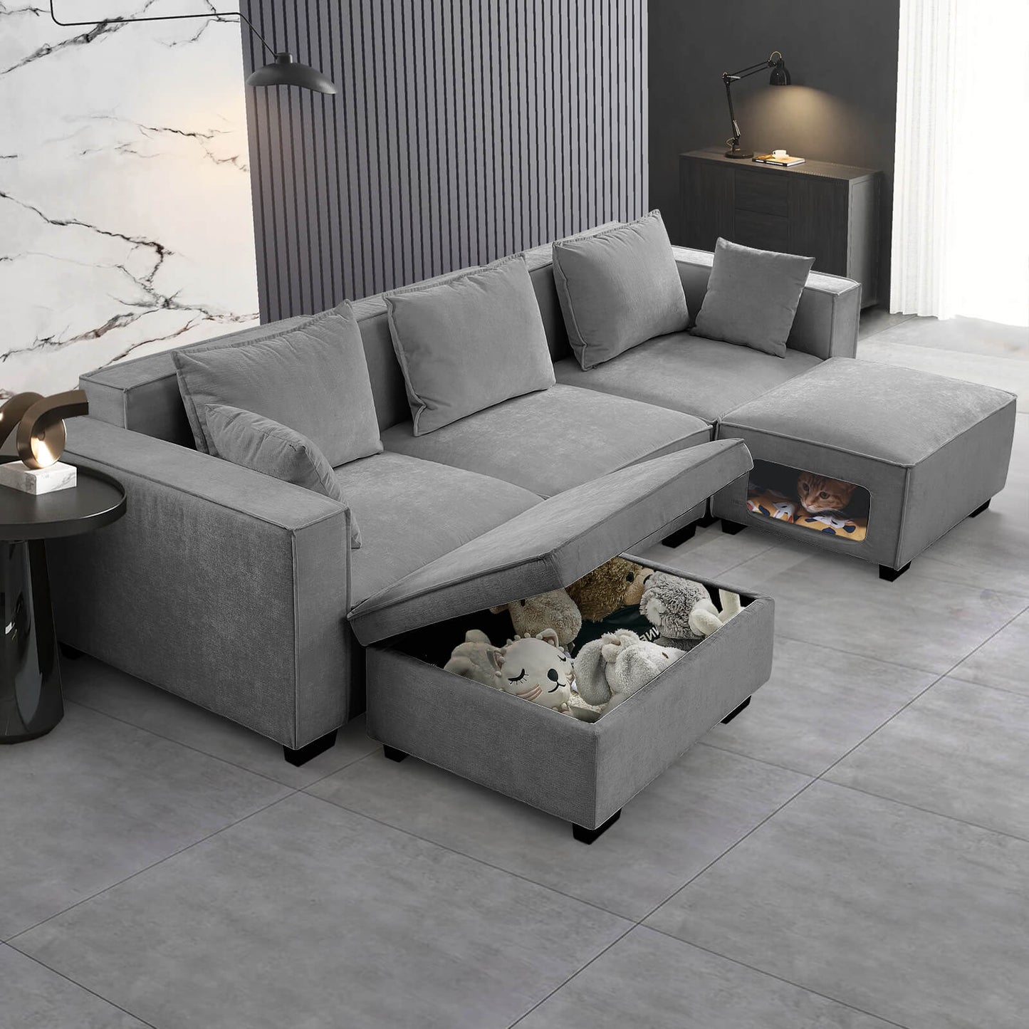 Modular Sectional 5 Seat Sofa, Extra Large U Shaped Couch with Storage & Pet Ottoman