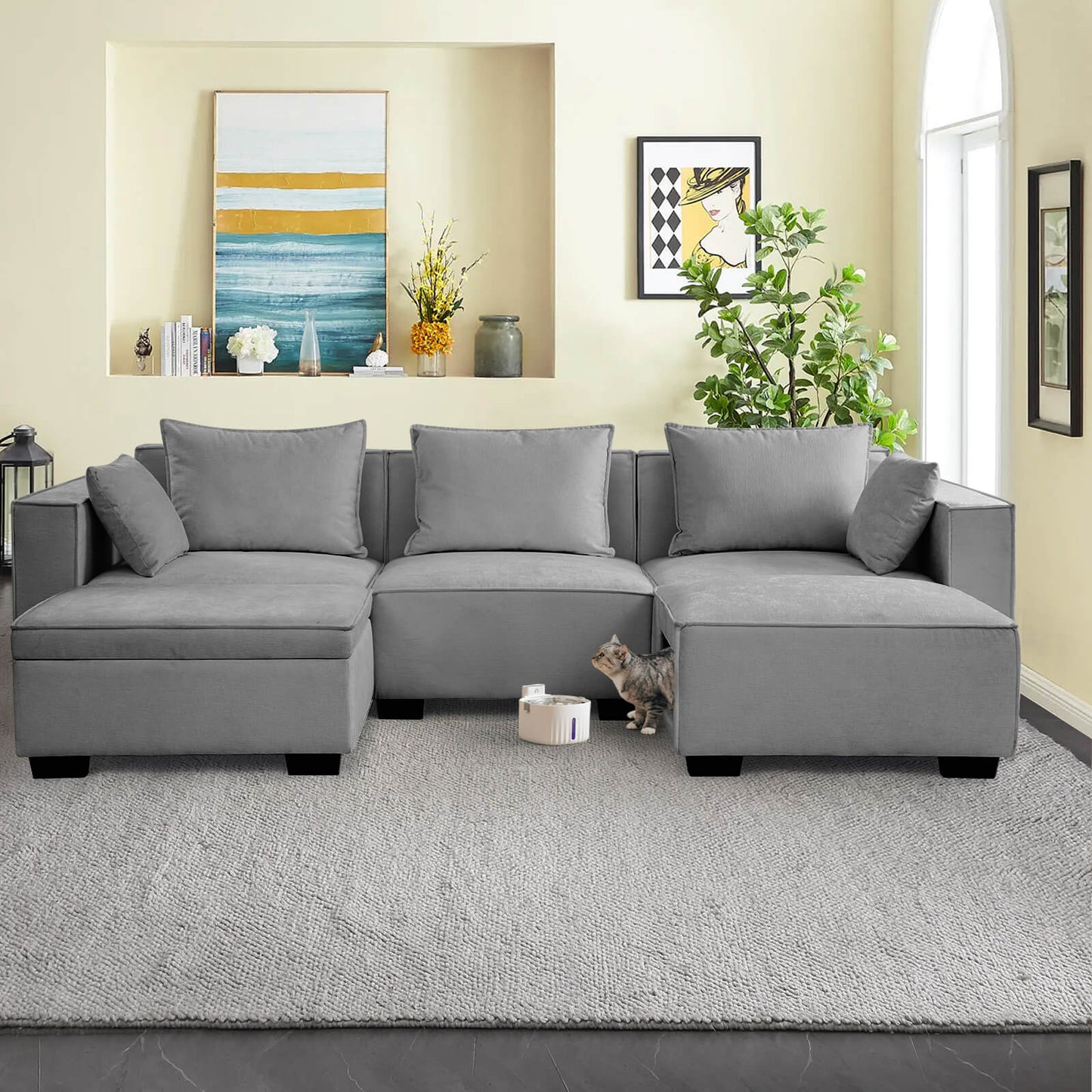 Modular Sectional 5 Seat Sofa, Extra Large U Shaped Couch with Storage & Pet Ottoman