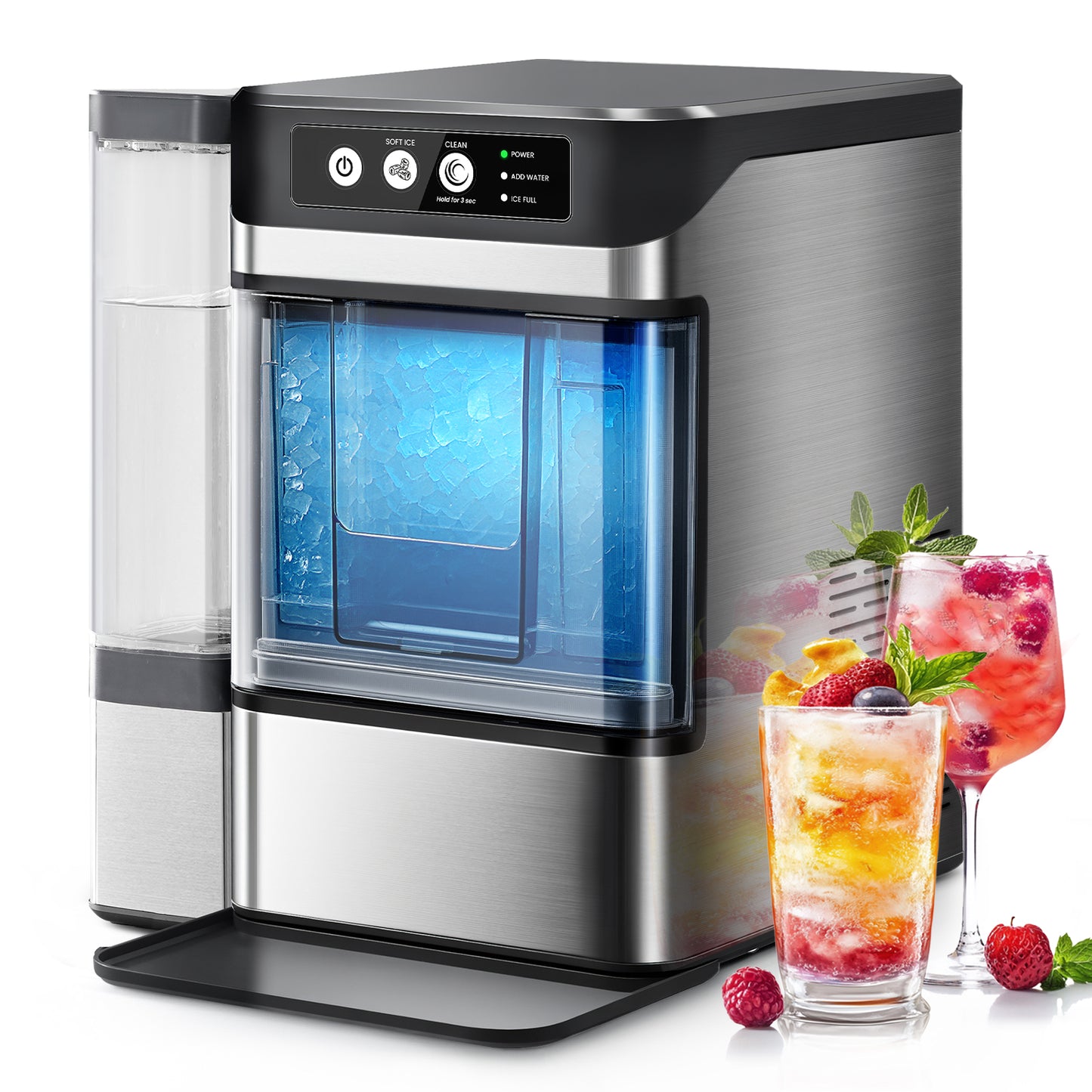 THLAND Nugget Ice Maker Countertop with Handle,Chewable Crunchable Countertop Nugget Ice Maker,41Lbs/24H, Self-Cleaning, One-Click Operation, Stainless Steel,Ideal for Parties, Kitchens, Bars(Silver)