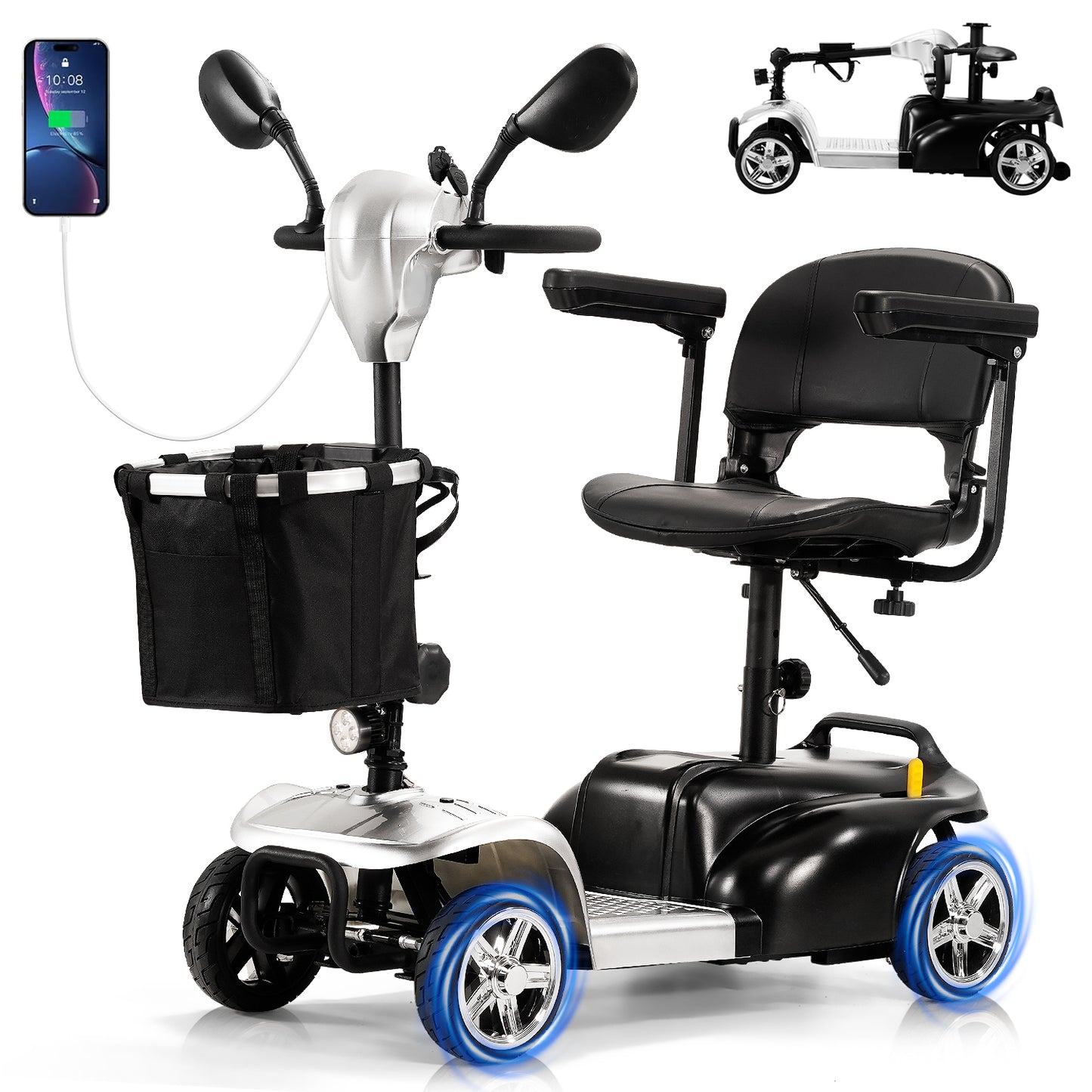 THLAND 30 Miles Long Range 4 Wheel Electric Mobility Scooter with 350W Motor - Foldable Mobility Scooter for Adults/Seniors - Compact Heavy Duty Mobility for Travel, 300 lb Capacity