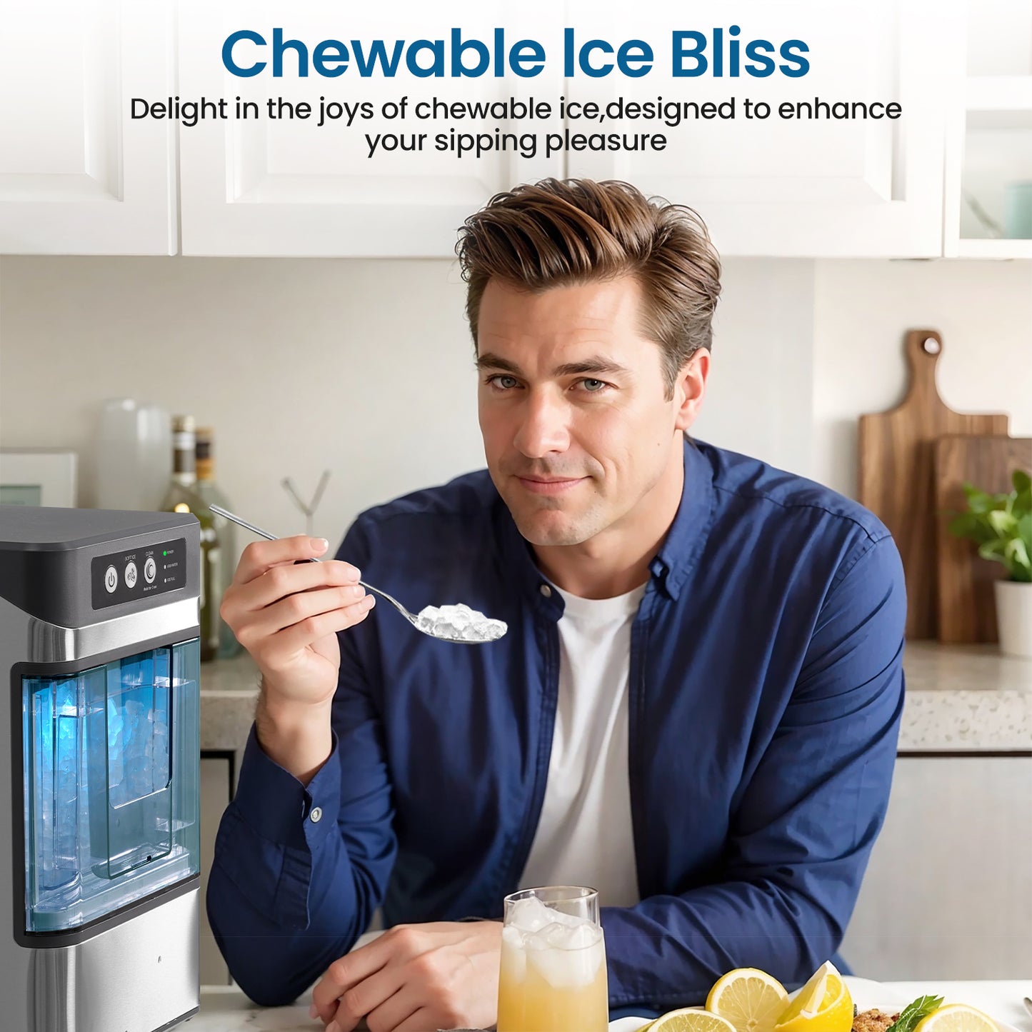 THLAND Nugget Ice Maker Countertop with Handle,Chewable Crunchable Countertop Nugget Ice Maker,41Lbs/24H, Self-Cleaning, One-Click Operation, Stainless Steel,Ideal for Parties, Kitchens, Bars(Silver)