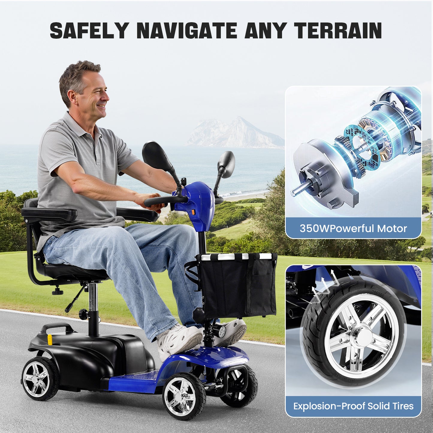 THLAND 30 Miles Long Range 4 Wheel Electric Mobility Scooter with 350W Motor - Foldable Mobility Scooter for Adults/Seniors - Compact Heavy Duty Mobility for Travel, 300 lb Capacity