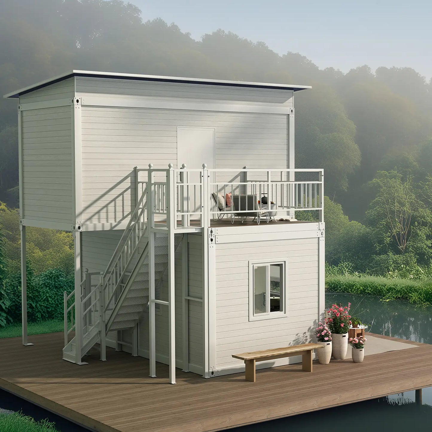 WalkMax Two Story Tiny House, Prefabricated Dwelling with Aesthetic Appeal, Modern Design for Small Spaces, Package Installation