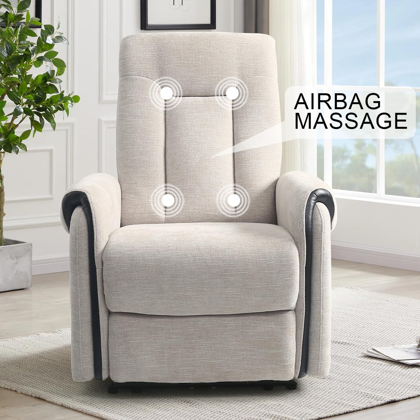 THLAND Reclining Massage Chair for Adults Chenille Fabric Single air Bag Massage Sofa Power Recliner Chair for Living Room Theater Seating Adjustable Back headrest