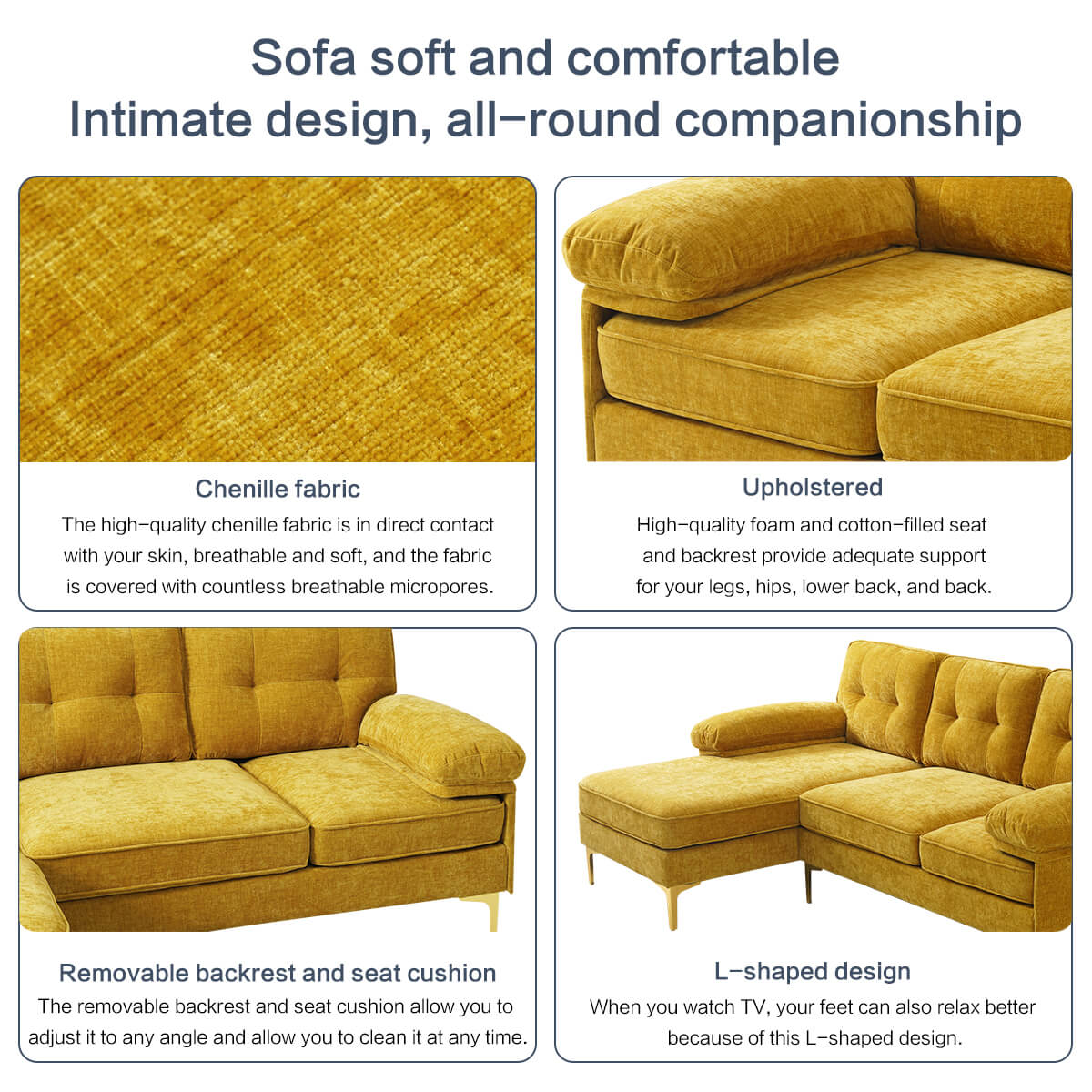 Convertible Sectional Sofa 83" L Shaped Couch with Reversible Chaise, Chenille Fabric