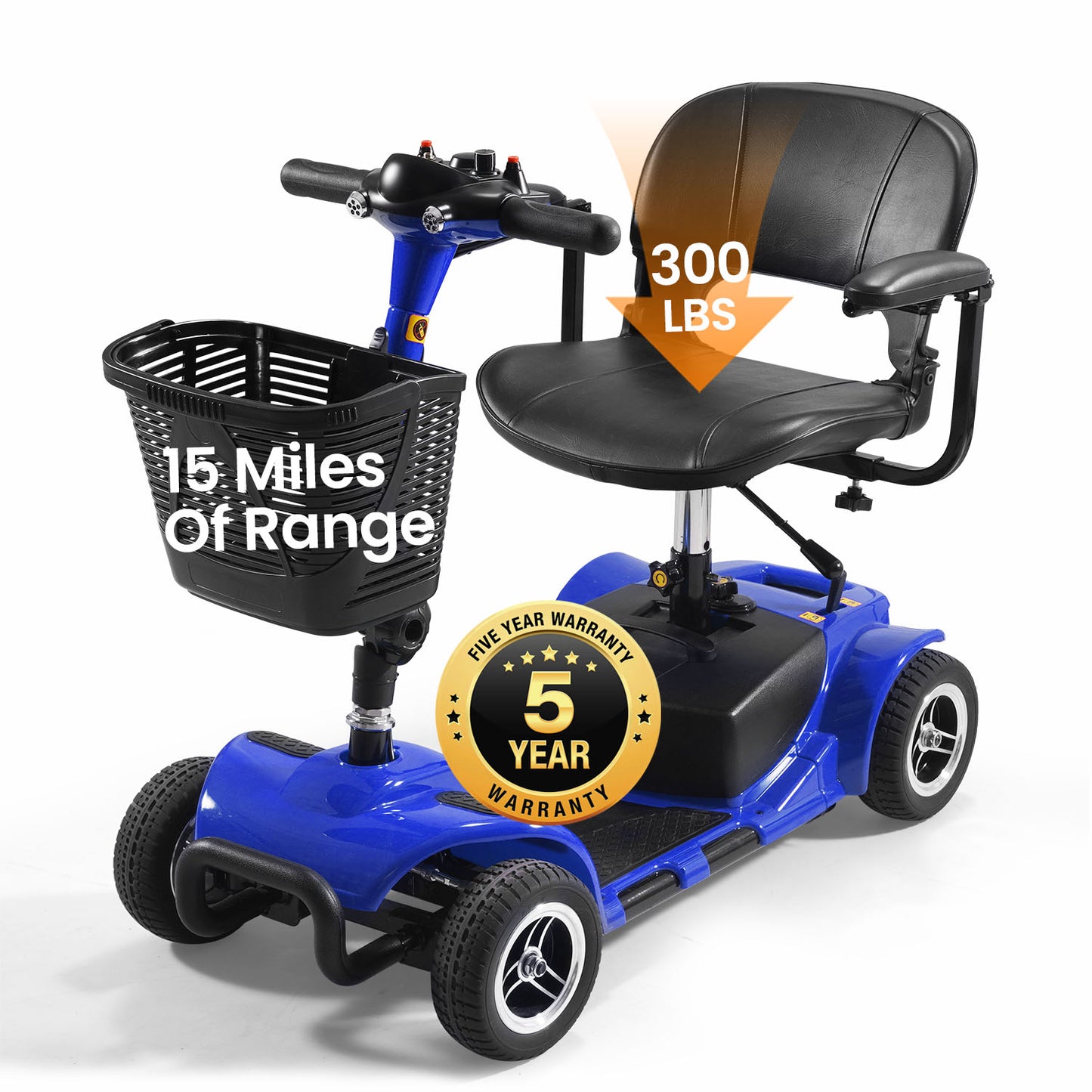 THLAND Mobility Scooter - Portable Folding Electric Mobility Scooter Ideal for Seniors, Adults, Handicapped, and Elderly Travelers. Comes with Battery, Charger, and Basket Included,blue