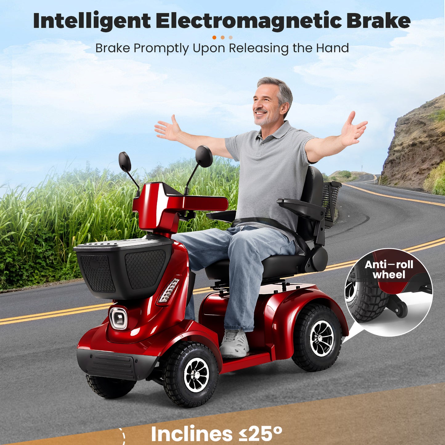 THLAND Heavy Duty 4 Wheel Mobility Scooter for Seniors & Adults, 500 lbs Capacity, Electric Powered Chair with 1000W Motor, All-Terrain Fast Travel, 30 Miles Long Range Battery, Bluetooth Speaker