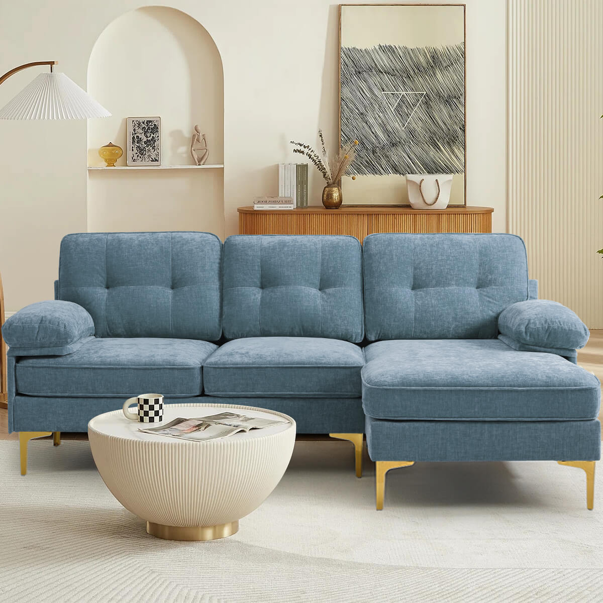 Convertible Sectional Sofa 83" L Shaped Couch with Reversible Chaise, Chenille Fabric
