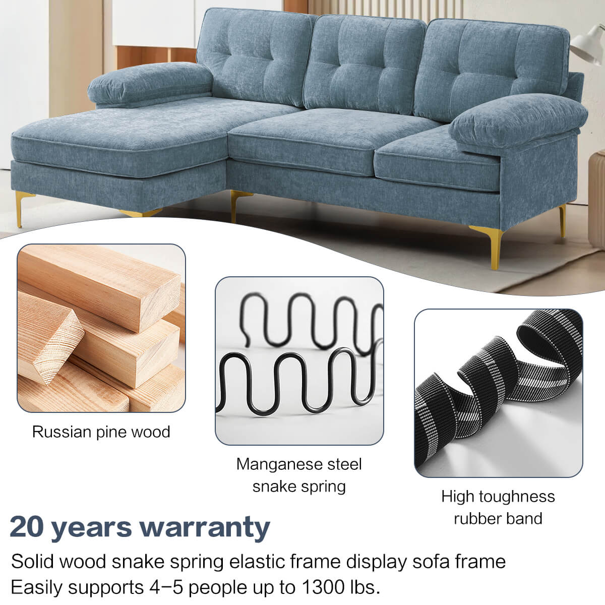 Convertible Sectional Sofa 83" L Shaped Couch with Reversible Chaise, Chenille Fabric