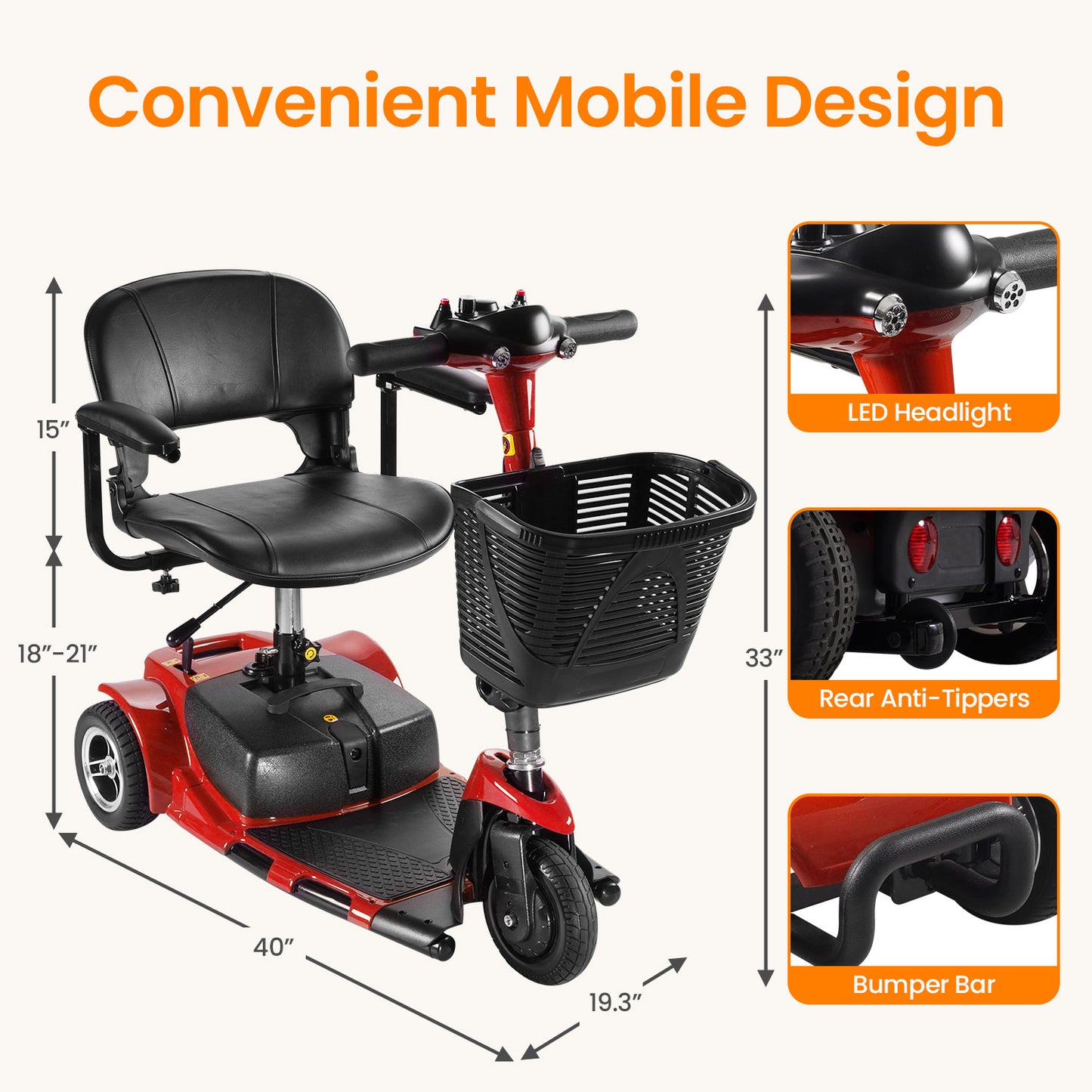 THLAND Mobility Scooter - Portable Folding Electric Mobility Scooter Ideal for Seniors, Adults, Handicapped, and Elderly Travelers. Comes with Battery, Charger, and Basket Included,blue