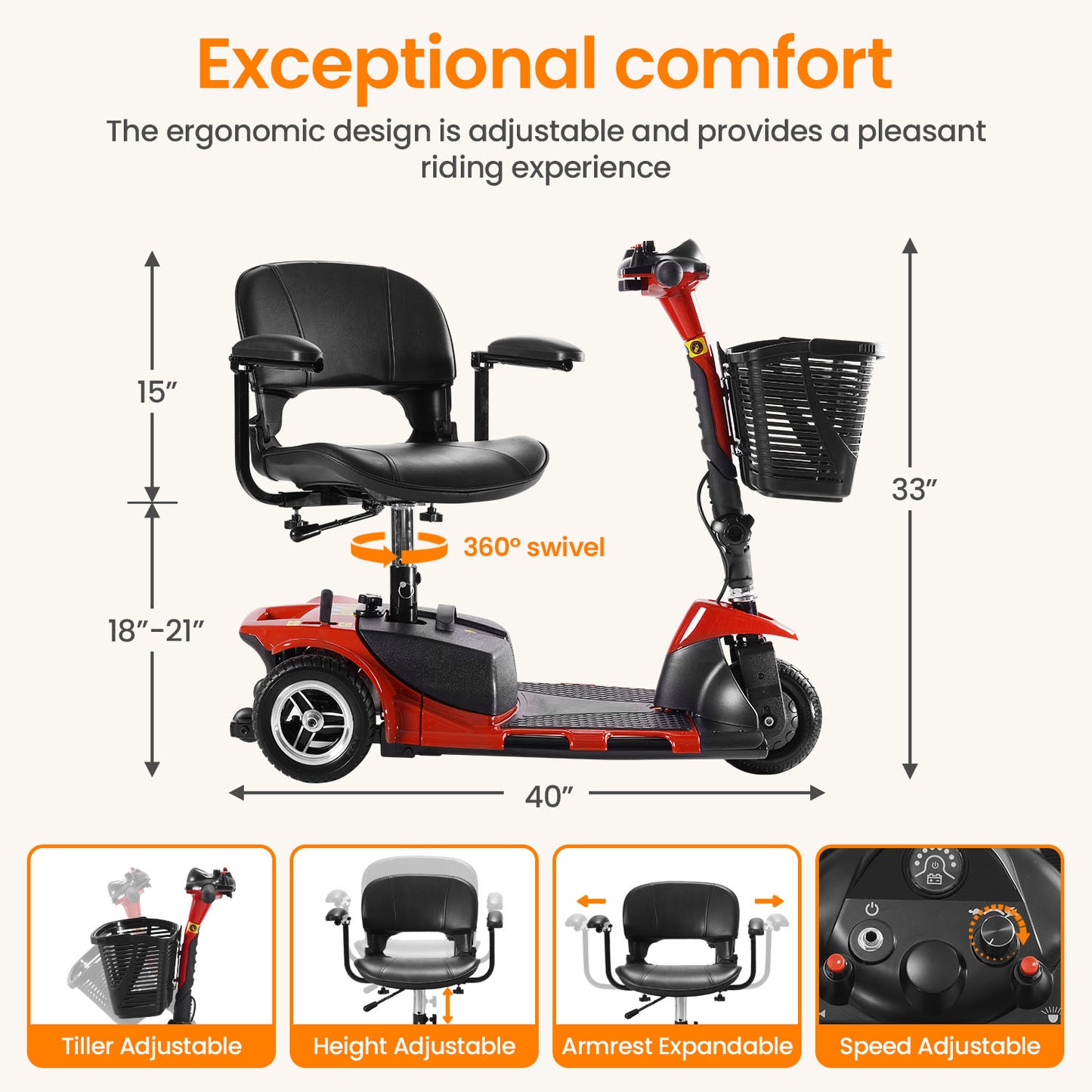 THLAND Mobility Scooter - Portable Folding Electric Mobility Scooter Ideal for Seniors, Adults, Handicapped, and Elderly Travelers. Comes with Battery, Charger, and Basket Included,blue