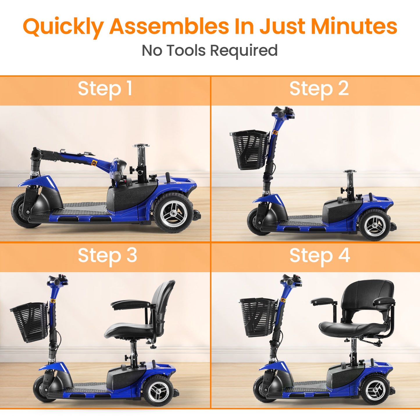THLAND Mobility Scooter - Portable Folding Electric Mobility Scooter Ideal for Seniors, Adults, Handicapped, and Elderly Travelers. Comes with Battery, Charger, and Basket Included,blue