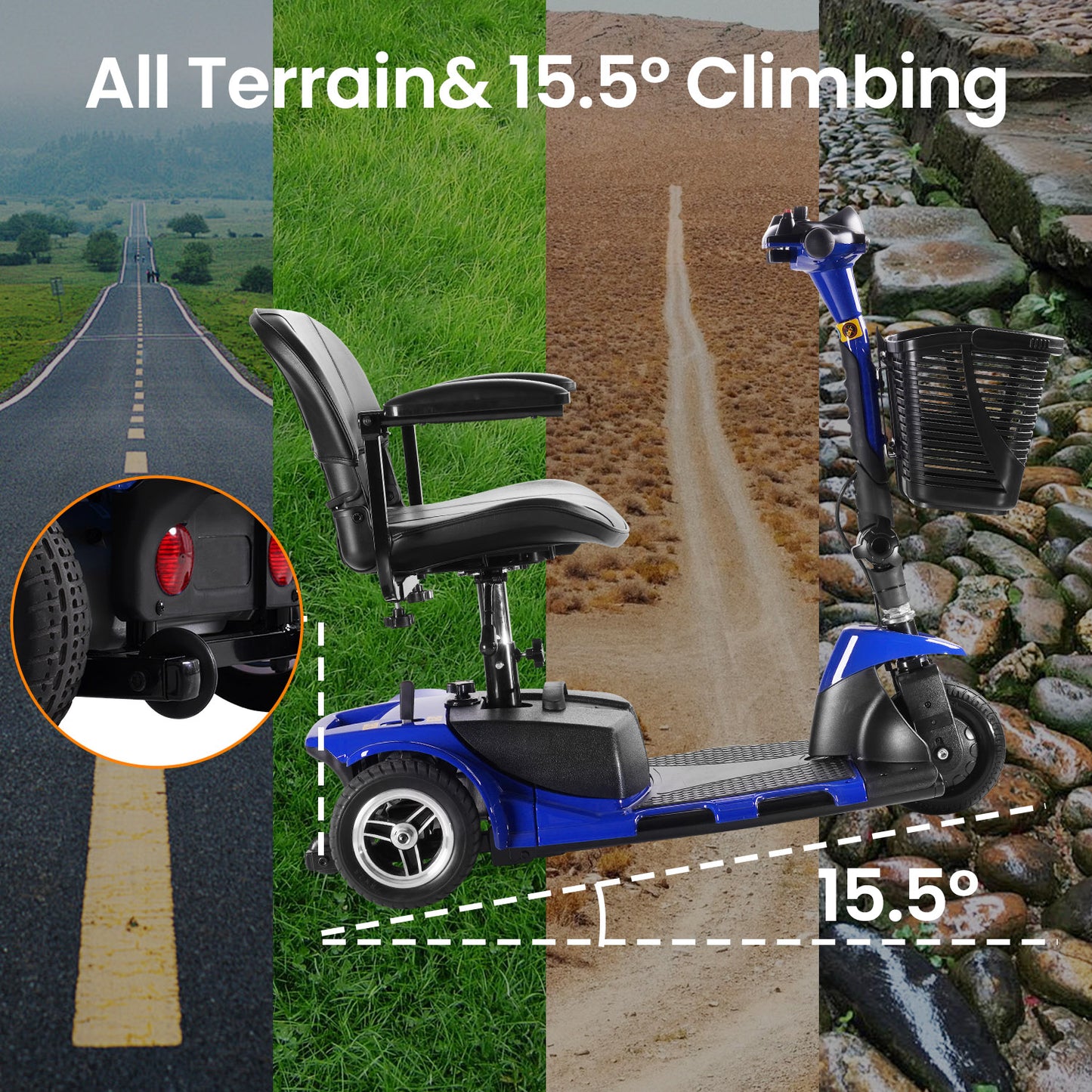 THLAND Mobility Scooter - Portable Folding Electric Mobility Scooter Ideal for Seniors, Adults, Handicapped, and Elderly Travelers. Comes with Battery, Charger, and Basket Included,blue