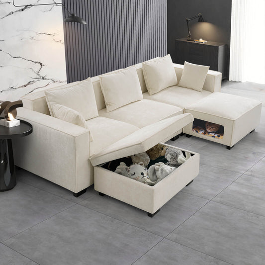 Modular Sectional 5 Seat Sofa, Extra Large U Shaped Couch with Storage & Pet Ottoman